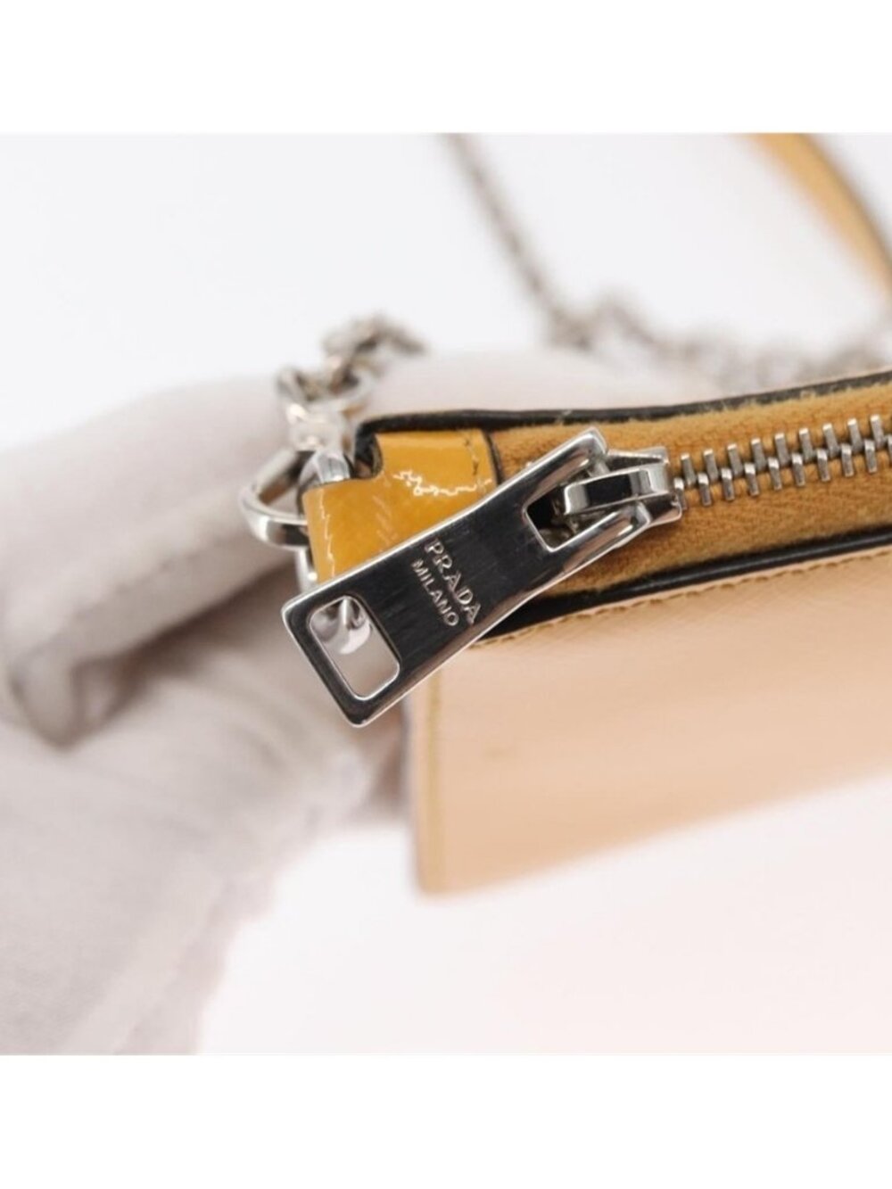 Authentic PRADA Chain Shoulder Bag Safiano leather Yellow Silver - Picture 15 of 16